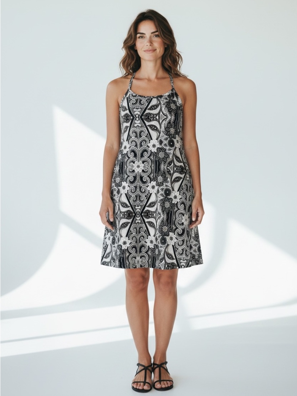 prAna Breathe Quinn Racerback Dress Paisley Monochrome Shelf Bra XS/S